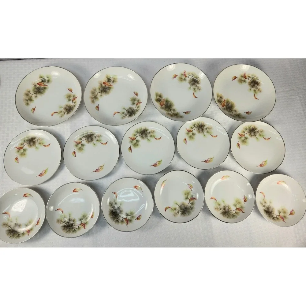 15 Pc Set Seiko Plates & Bowls Pinecone Fall Pattern SEK2 Occupied Japan Vintage